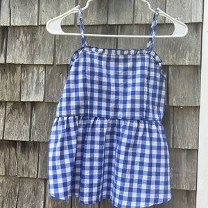 Checkered Gingham Blue and White Flowy Tank Top with Smocking on Back